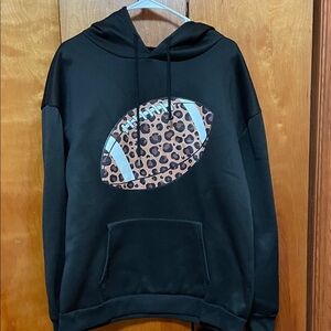 Black Hoodie with Leopard Print Football Design